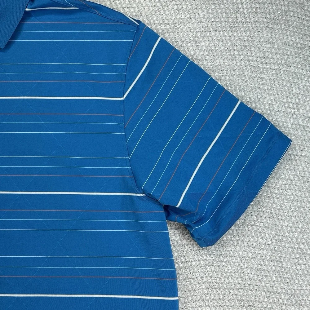 Nike Polo Shirt Mens XL Blue Striped Dr-Fit Golf Performance Stretch Preppy‎